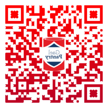 Image of red QR code with the GaelPantry logo in the center